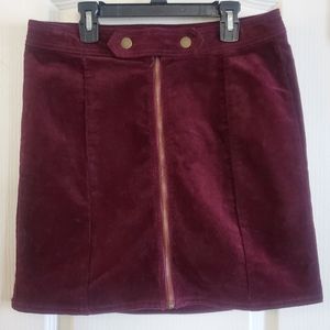 Blue Spice Corduroy Mini Skirt with Front Zipper & Button Detail Burgundy Size 7